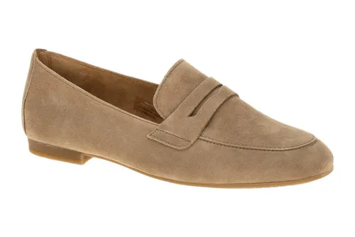 Gabor 85.213 Damenschuhe - elegante Slipper in helbraun - Elegante Gabor Slipper aus hochwertigem Veloursleder, ideal für stilvolle Outfits. Mit flachem Absatz und bequemer Passform für den täglichen Einsatz.