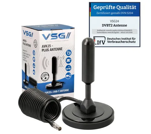 VSG24 DVBT2 HDTV Antenne - ADVANCED HD ALU-Kern für max. DVB-T2 Signalqualität, 5 m Kabellänge, elegante schwarze Ausführung