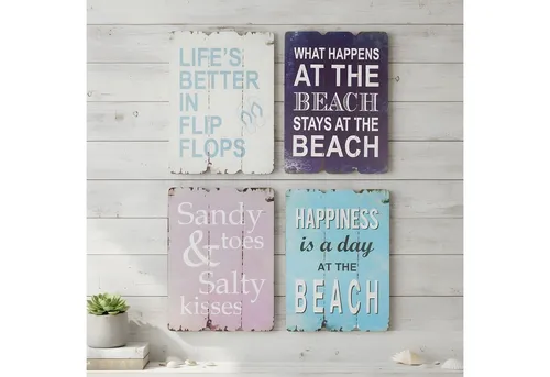 Levandeo® Holzbild, 4er Set Wandbilder Strand Meer MDF Holz Dekoschild Maritim