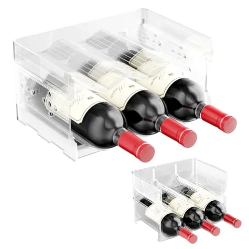 Gvolatee 2er-Set Flaschenregal – stapelbare Aufbewahrung für Weinflaschen und andere Getränke – modernes Weinregal aus Kunststoff für 6 Flaschen – transparent