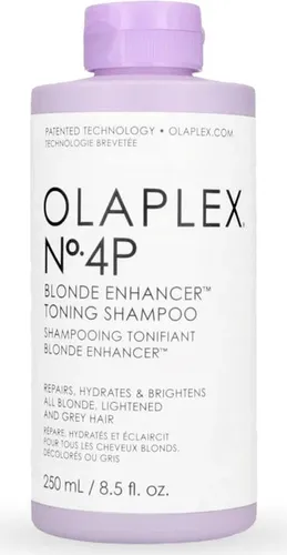 Olaplex No. 4-P Blonde Enhancer Toning Shampoo 250 ml - Coloration - Stärkt brüchiges Haar und neutralisiert Gelbstich mit violetten Pigmenten für kühle Blond- oder Grautöne. Ideal für alle Haartypen und sulfatfrei.