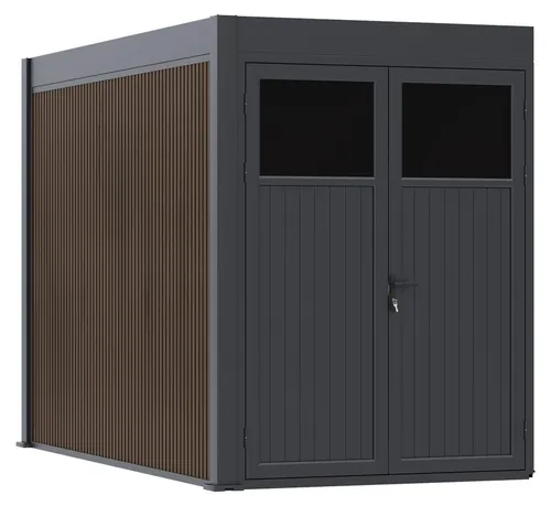 Weide Anbau-Gartenhaus aus Aluminium & WPC | 3,6x2 M - Praktisches Anbau-Gartenhaus (3,6 x 2 m) aus Aluminium und WPC für zusätzlichen Stauraum. Wetterfest und robust, ideal zur Aufbewahrung von Gartengeräten, Werkzeugen und Fahrrädern.