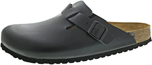 Birkenstock Boston Pantolette - Komfortable Hausschuhe - Klassische Pantolette in Schwarz aus hochwertigem Naturleder, ideal für entspannte Tage zu Hause. Genießen Sie den perfekten Tragekomfort mit einer Absatzhöhe von nur 1 cm.