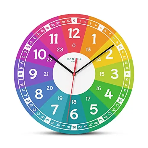 Cander Berlin MNU 7930 R Kinderwanduhr lautlos 30,5 cm - Bunte und geräuschlose Wanduhr aus MDF für Kinderzimmer, ideal zum Lernen der Uhrzeit ohne störende Tickgeräusche. Perfekt für Jungen und Mädchen.