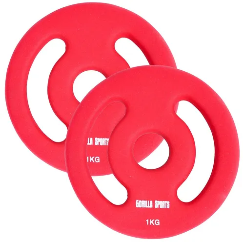 GORILLA SPORTS Hantelscheiben Neopren, 30/31 mm Bohrung, mit Griffen, Gusseisen, Gewichtsscheiben