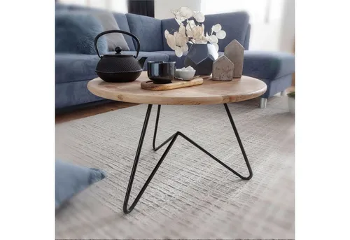 FINEBUY Couchtisch FB54887 - Moderner Wohnzimmertisch aus Akazie - Couchtisch aus massivem Akazienholz mit metallischem Gestell, ideal für ein modernes Wohnambiente und bietet eine praktische Ablagefläche.