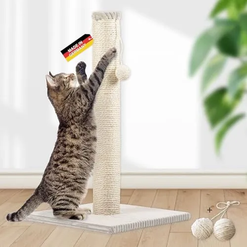Rohrschneider Kratzbaum L mit Spielkugel - Kratzbaum für Katzen, hergestellt in Europa, mit stabiler Bodenplatte und weichem Cordüberzug. Ideal für Krallenpflege und Spielspaß – schützt deine Möbel!