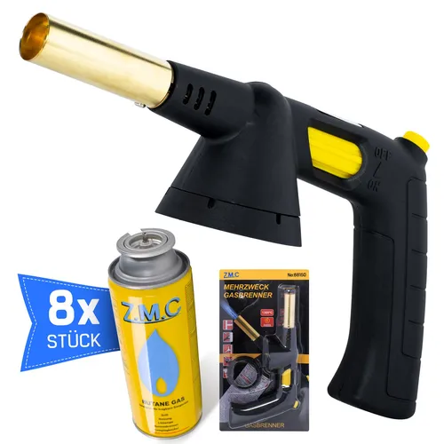 Gasbrenner Bunsenbrenner Lötlampe Lötbrenner Gasanzünder + 8 Gaskartuschen 227g