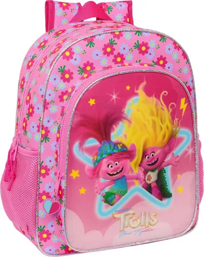 SAFTA Trolls 3 Rucksack Rosa 32 x 38 x 12 cm - Schulranzen mit ergonomischer Polsterung, ideal für Kinder! Der farbenfrohe Rucksack bietet Platz für 11-20 Liter und begeistert mit einem verspielten Trolls-Design.