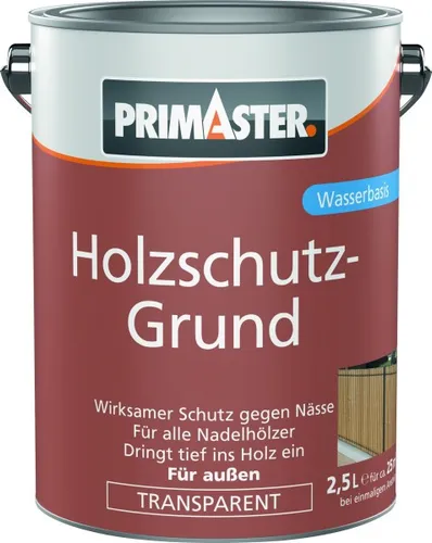 Primaster Holzschutz-Grund 2,5 L farblos - Holzgrundierung für optimalen Holzschutz, schützt vor Feuchtigkeit und Schimmel, ideal für Innen- und Außenanwendungen.