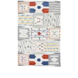 Kayoom Valeska Wollteppich 100 Elfenbein / Multi 120cm x 170cm - Teppich aus 80% Neuseeland-Wolle, pflegeleicht und weich. Mit geometrischen Mustern und harmonischen Farben, ideal für jede Einrichtung.