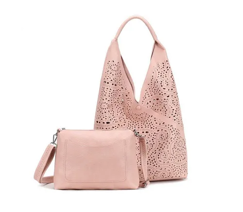 ITALYSHOP24 Schultertasche DAMEN XXL SHOPPER Set HOBO Cross Over Body Bag Umhängetasche Beutel (Spar-Set: Henkel Tasche mit CrossOver, Workbag Schule Tote Weekender, 2-tlg., mit Henkel & Schultergurt), Schmucktasche Smartphone Freizeit Abend Urlaub Leder Optik leicht