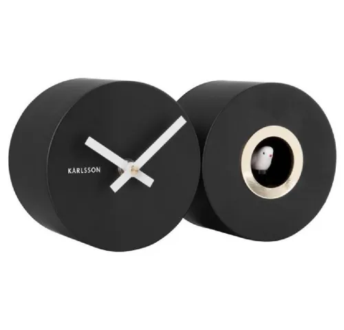 Karlsson Wanduhr Duo Cuckoo Matt Schwarz - Wanduhr mit modernem Design und integriertem Kuckucksruf, ideal für stilvolle Wohnräume.