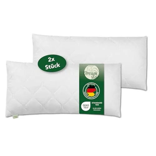 DREAMSTAR Kopfkissen 40 x 80 cm [2er Set] ORIGINAL 450g Kissen-Füllung | MEDIUM Kissen mit Reißverschluss zum Anpassen | waschbar bis 60 Grad | Allergiker geeignet | 40 x 80 cm