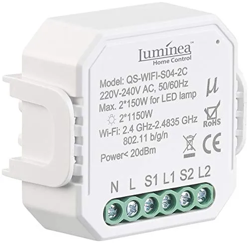 Luminea Home Control Wechselschalter: WLAN-Unterputz-2-Kanal-Lichtschalter mit App & Sprachsteuerung (WLAN Switch, WLANschalter Lichtsteuerrung, Wireless Controller)