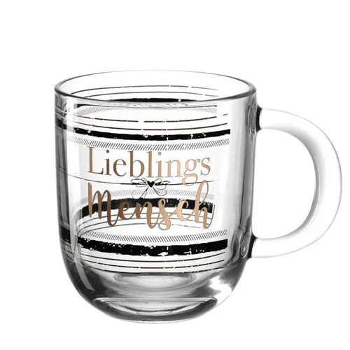Leonardo Emozione Geschenk Tasse Lieblingsmensch, 1 Stück, spülmaschinengeeignete Glas-Tasse, Tee-Tasse mit goldenem Schriftzug, 400 ml, 046453
