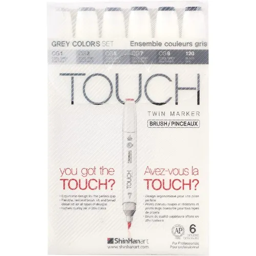 Touch Brush Marker Grey Colors 6er Set