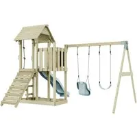 Rebo Spielturm mit Wellenrutsche und Schaukeln - Outdoor Klettergerüst mit stabiler Konstruktion, ideal für den Garten – fördert den Spielspaß und die motorischen Fähigkeiten Ihrer Kinder.