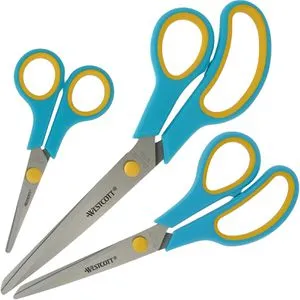 Westcott Büroschere Easy Grip, N-9002800, 3er Set, 13 cm, 21 cm, 25 cm, aus Edelstahl, türkis