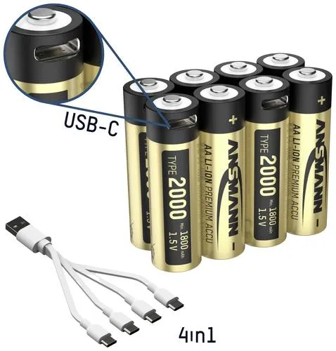 Ansmann 1312-0039 Mignon (AA)-Akku 1800 mAh - Mignon-Akkus (AA) mit 1800 mAh, aufladbar und ideal für langlebige Energieversorgung von Geräten. Lieferung mit 8 Akkus und praktischer Aufbewahrungsbox.