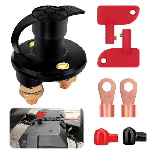 mizikuu Trennschalter 12V/24V - Sicherer Batterieschalter für Autos und Boote - Autobatterieschalter mit Kupferkern-Design für lange Lebensdauer. Verhindert Stromverbrauch und schützt die Batterie. Ideal für Autos, Wohnmobile und Boote.