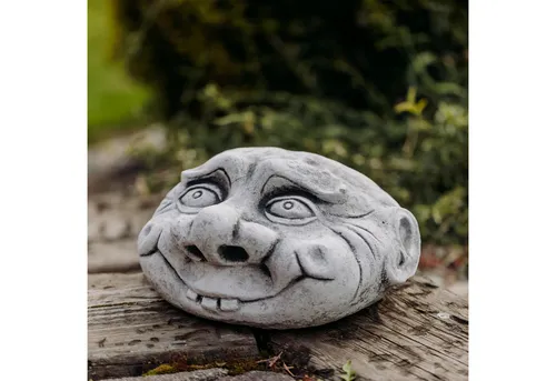 gartendekoparadies.de Gartenfigur Lustiges Gesicht Steinkopf, Deko-Stein, H. 15 cm, 25 x 28 cm, 10 kg, Frostsicher