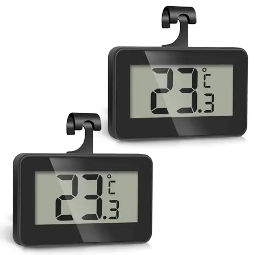 Romon Kühlschrankthermometer Thermometer Kühlschrank, 2 Stück Digital Kühlschrank Gefrierschrank, Küchenthermometer Innen, Wasserdicht Feuchtigkeitsfest, großes LCD-Display, Max/Min-Aufnahmefunktion