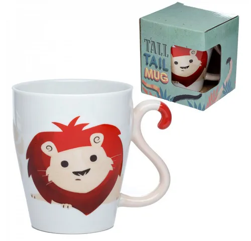 Tasse Porzellanbecher mit Henkel in Form eines Löwenschwen, 1-tlg., Porzellan