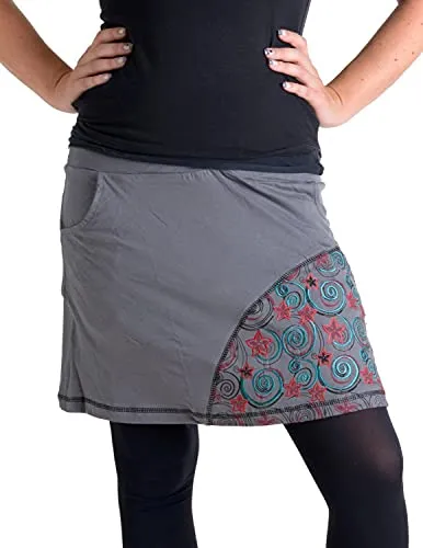 Vishes - Alternative Bekleidung - Mit Spiralen bedruckter und bestickter Baumwollrock grau 36
