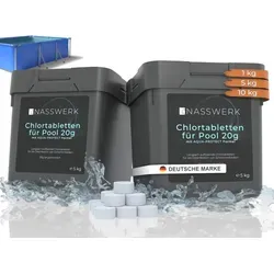 Nasswerk® Chlortabletten 20g - Langzeit Tabs für Pools & Whirlpools - 10 kg Chlortabletten zur effektiven Pooldesinfektion, ideal für Süßwasser. Langsam löslich für dauerhafte Wasseraufbereitung.