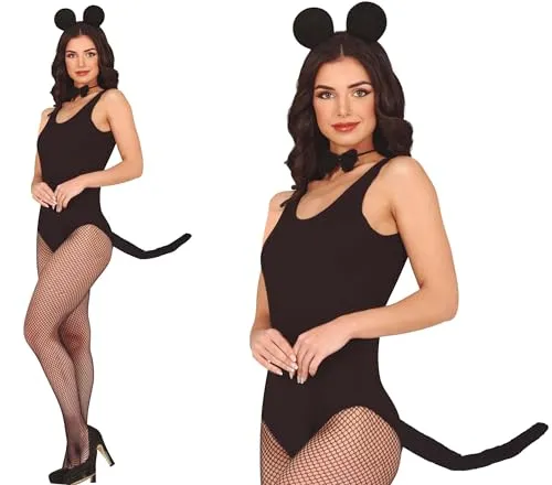 FIESTAS GUIRCA | Mäuschen Set mit Haarreif, Fliege und Schwanz (Einheitsgröße)