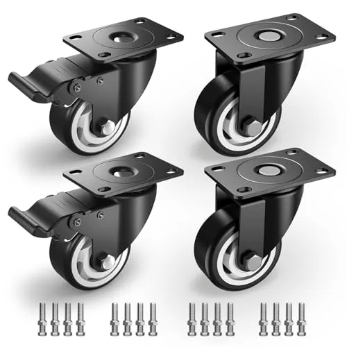 75mm Lenkrollen mit Sicherheitsbremse 4er Set Schwerlastrollen (2 mit Bremsen und 2 ohne) Möbelrollen mit 450kg Gesamtkapazität