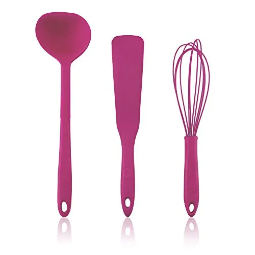 Kochblume Pfannkuchen Set - 3-teiliges Silikon Set in Pink - Praktisches Pfannkuchen Set mit Schöpfkelle, Spatel und Schneebesen. Hitzebeständig und spülmaschinenfest – ideal für feine Teige und zum mühelosen Servieren.