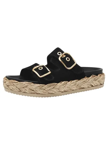 Modische Pantolette TAMARIS für Damen, Gr. 41 - Pantoletten aus schwarzem Ziegenveloursleder mit 4 cm Plateauhöhe, ideal als Sommerschuh oder Strandschuh, ausgestattet mit vorgeformtem Fußbett für hohen Tragekomfort.