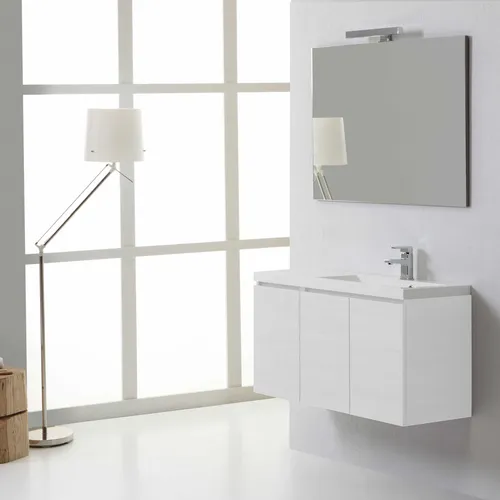 3-türiger Unterschrank mit Waschbecken rechts, Spiegel+ Lampe | Manhattan