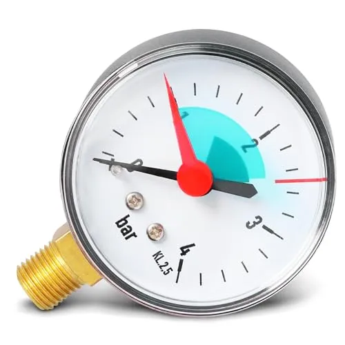 Instalguru Manometer 50 mm Druck 0–4 Bar Messinganschluss Unten G 1/4 Radial Zoll Druckmanometer Wasser Heizungsanlage Armatur Drucküberwachung In Geschlossenen Systemen