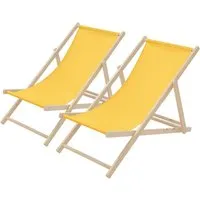 2er Set Liegestuhl Strandliege Gelb klappbar - Liegen: Bequeme und stabile Klappliegen aus hochwertigem Kiefernholz, mit 3-fach verstellbarer Liegehöhe für individuellen Komfort – ideal für Garten, Balkon oder Strand!