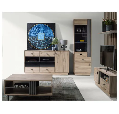 Lomadox Wohnzimmer-Set ANTIGUA-133 – Mega-Spar-Set, 5-teilig - Stilvolles Wohnzimmer-Set in Eiche mit anthrazitfarbenen Details. Bietet viel Stauraum und elegantes Design für Ihr Zuhause. Selbstmontage erforderlich.