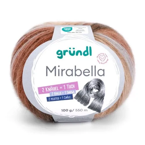GRÜNDL WOLLE MIRABELLA 100 GRAMM FARBVERLAUF BEIGE KUPFER BRAUN GRAU NEU