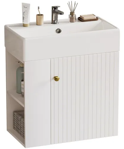 YORBAY Waschtisch 55 cm mit Unterschrank für kleine Badezimmer - Kompakter Waschtisch mit elegantem Design und integriertem Ablageschrank. Ideal für kleine Badezimmer, bietet er praktischen Stauraum und eine pflegeleichte Oberfläche. Ein modernes Möbelstück für Ihr Badezimmer!