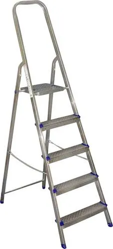 Alpfa 800869 Aluminium Stufen-Stehleiter - Max. Arbeitshöhe 2.8m - Leiter aus poliertem Aluminium mit 5 Stufen, gefertigt nach EN131, ideal für Heimwerker und Hobbyprojekte.