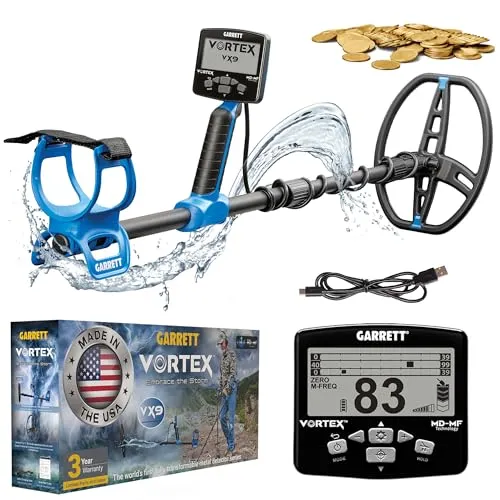 Garrett Vortex VX9 – Wasserdichter Metalldetektor für Erwachsene - Metalldetektor für Erwachsene, tauchfähig bis 4,9 m, ideal für die Schatzsuche in Seen und Bächen. Mit 7 Frequenzoptionen und ergonomischem Design für stundenlangen Komfort.