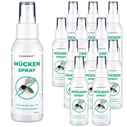 Silberkraft Mückenspray 1200 ml - Effektiver Schutz vor Mücken - Insektizide – Hautfreundliches Mückenspray für die ganze Familie, ohne DEET, wirkt bis zu 6 Stunden und schützt auch Babys und Kinder.
