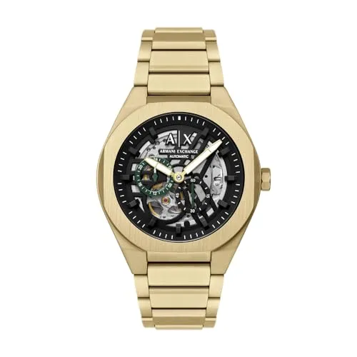 Armani Exchange Herren 44MM Goldfarbene Edelstahluhr AX4194 - Elegante 44-mm-Armbanduhr aus goldfarbenem Edelstahl mit kratzfestem Glas. Ideal für stilbewusste Männer, die eine vielseitige Uhr für jeden Anlass suchen.