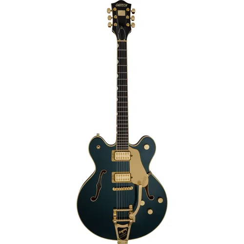 Gretsch Broadkaster LX CDG E-Gitarre - Semi-Hollow E-Gitarre mit neuem Channel-Core Block für hohen Spielkomfort. Ausgestattet mit Pro Twin Six Humbuckern, goldener Hardware und im edlen Cadillac Green-Finish. Ideal für anspruchsvolle Musiker.