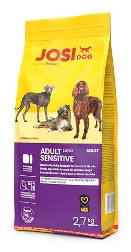 JosiDog Adult Sensitive (3 x 2,7 kg) | Adult | Premium Trockenfutter für empfindliche Hunde | besonders bekömmlich mit viel Geflügelprotein | glutenfrei | Powered by JOSERA | Hundefutter | 3er Pack