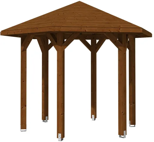 Pavillon SKAN HOLZ Nancy Gr. 1 ø 360 cm - Weidezäune: Robuster 6-Eck Pavillon aus hochwertigem Leimholz in Nussbaum, ideal für Gartenpartys und als stilvoller Schutz vor Witterungseinflüssen.