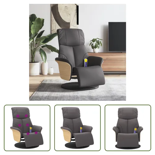 The Living Store Massagesessel mit Fußteil Grau Kunstleder