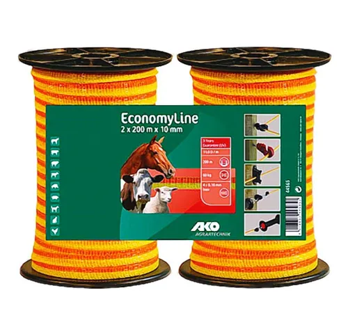 Kerbl Weidenzaunband Doppelpack 2 x 200 m - Wirtschaftliches Weidezaunband (2 x 200 m, 10 mm) in Signalfarben für gute Sichtbarkeit. Ideal für kleinere Einzäunungen. Mit 4 Niroleitern für zuverlässige Leitfähigkeit und einer Bruchlast von 60 kg.