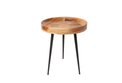riess-ambiente Beistelltisch PURE NATURE Ø45cm - Ablagetisch aus Mango-Massivholz mit stilvollen Metall-Beinen, rund und ideal für Wohnzimmer oder Schlafzimmer, bietet individuelle Holzstruktur für einzigartigen Charakter.